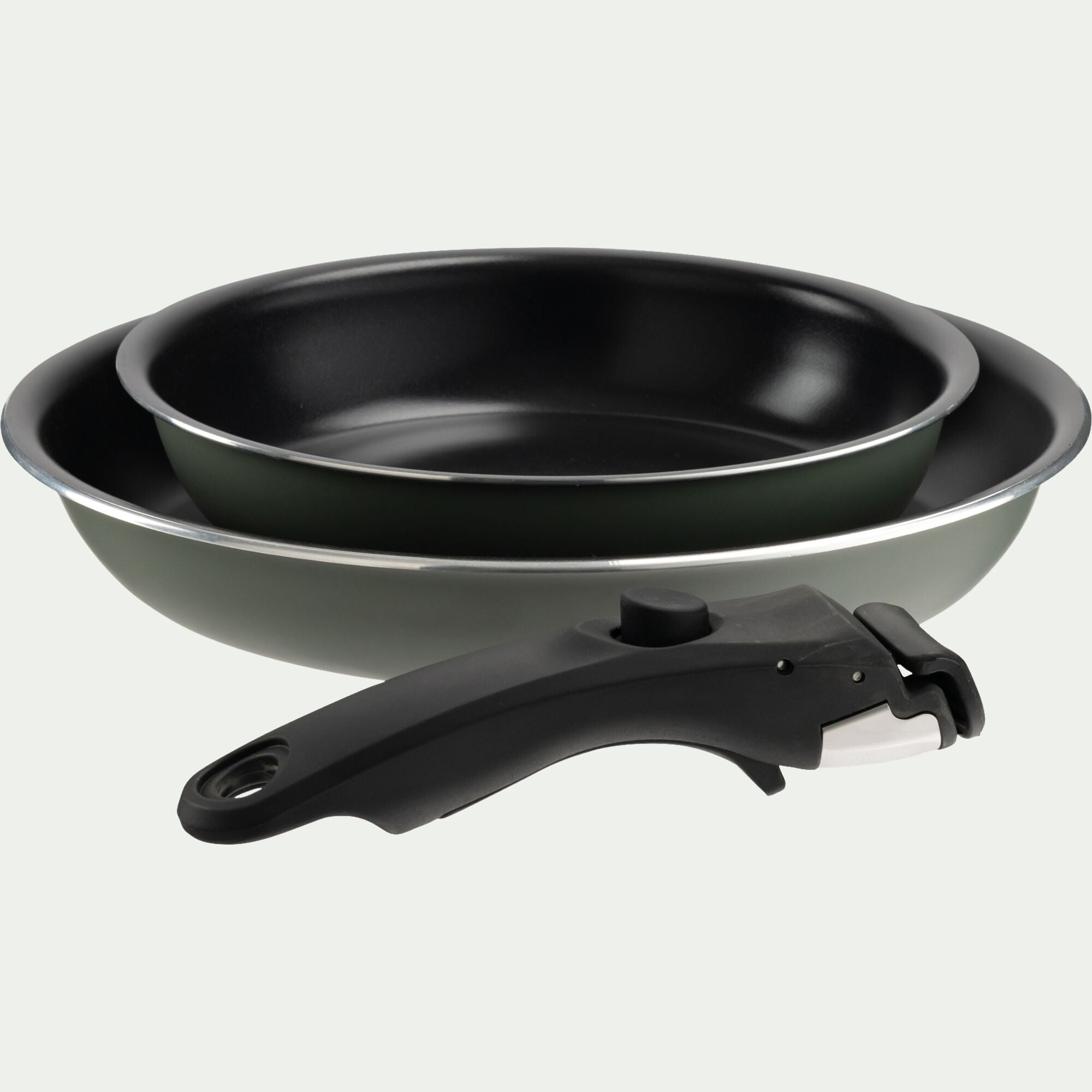 AIOLI - Lot de 2 poêles en aluminium avec manche amovible - vert cèdre