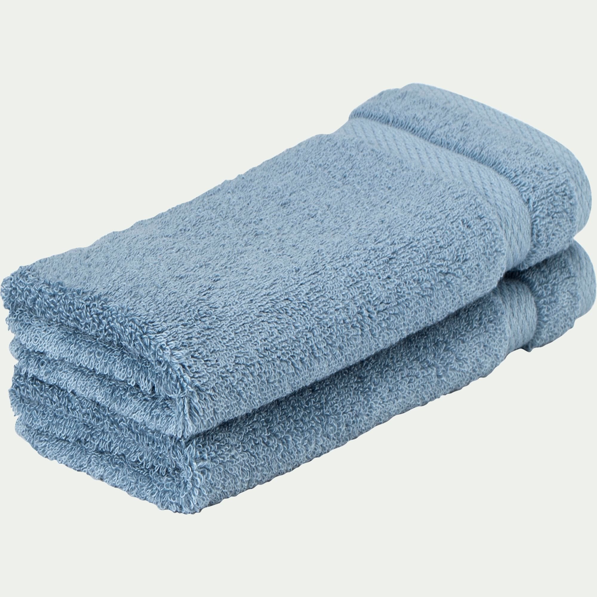 AZUR - Lot de 2 serviettes invité en coton peigné - bleu autan 30x50cm