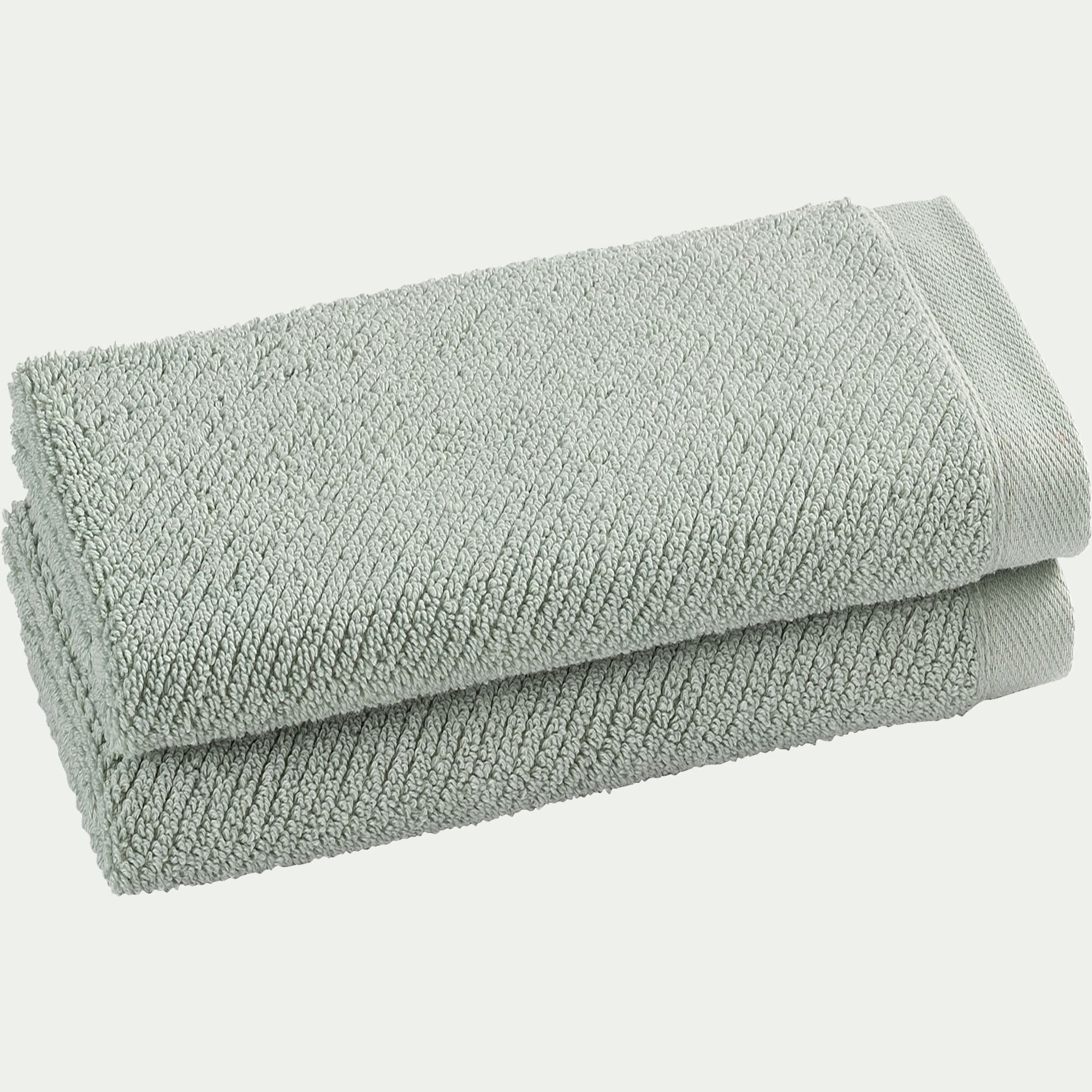 COLINE - Lot de 2 serviettes invités en bouclettes de coton bio 30x50cm - vert olivier