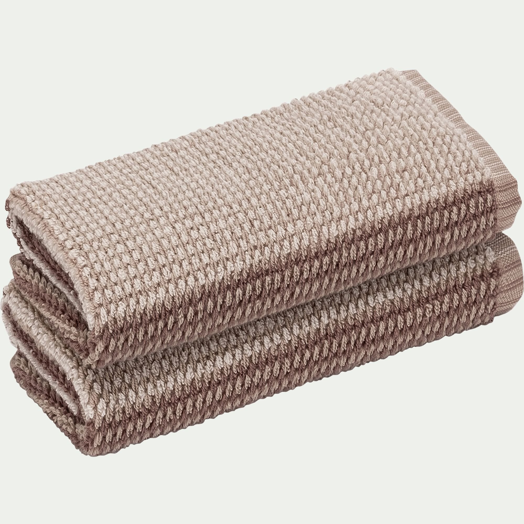 HUGO - Lot de 2 serviettes invité bouclette jacquard en coton - beige alpilles 30x50cm