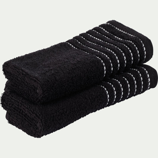 RHODES - Lot de 2 serviettes invité en coton - noir 30x50cm