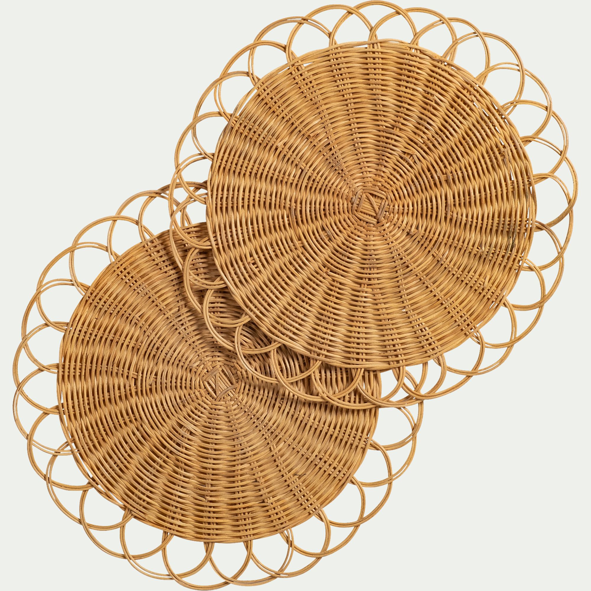 CLECY - Lot de 2 sets de table ronds en rotin D38cm - naturel