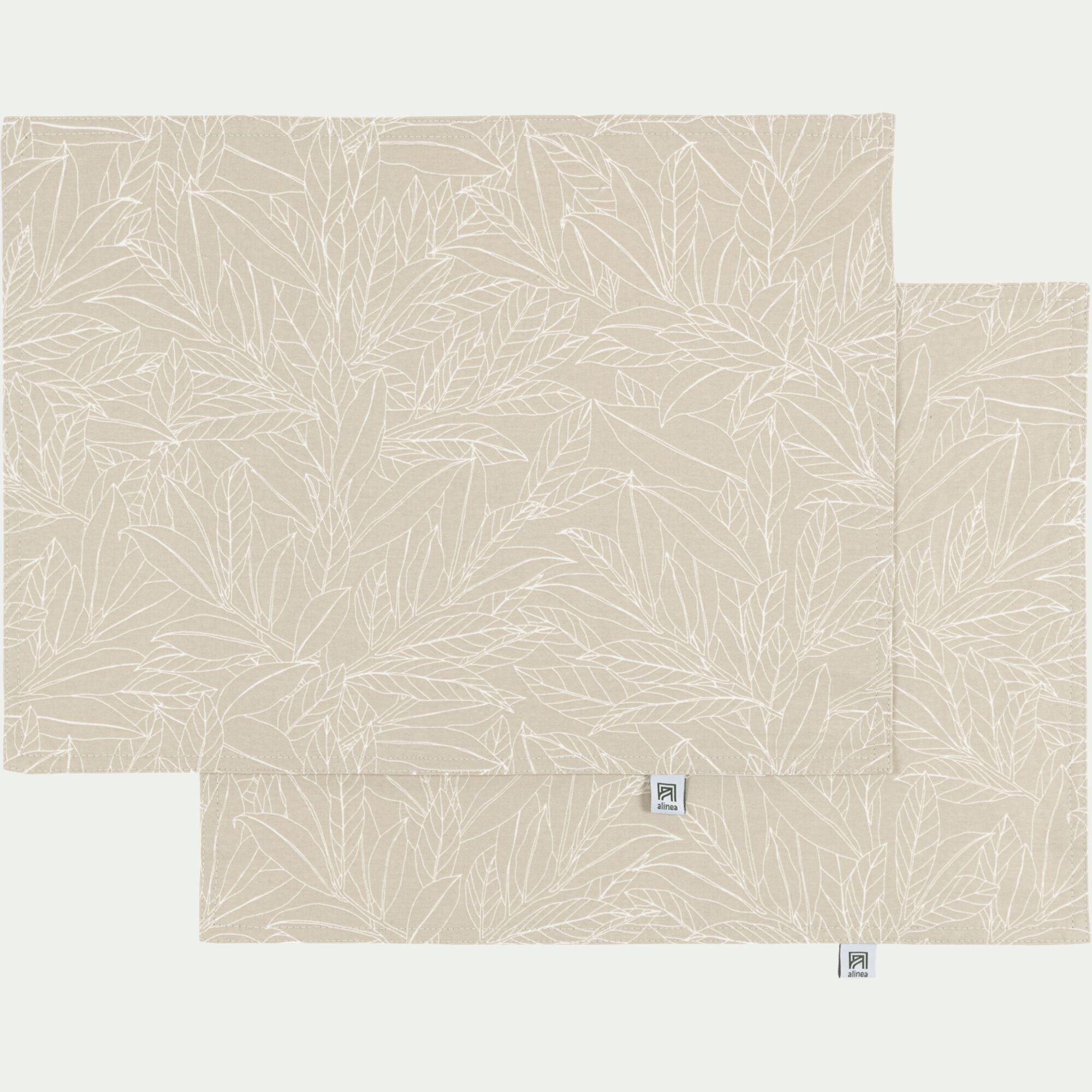 LAURIER - Lot de 2 sets de table en coton enduit motif laurier - beige alpilles 35x48cm