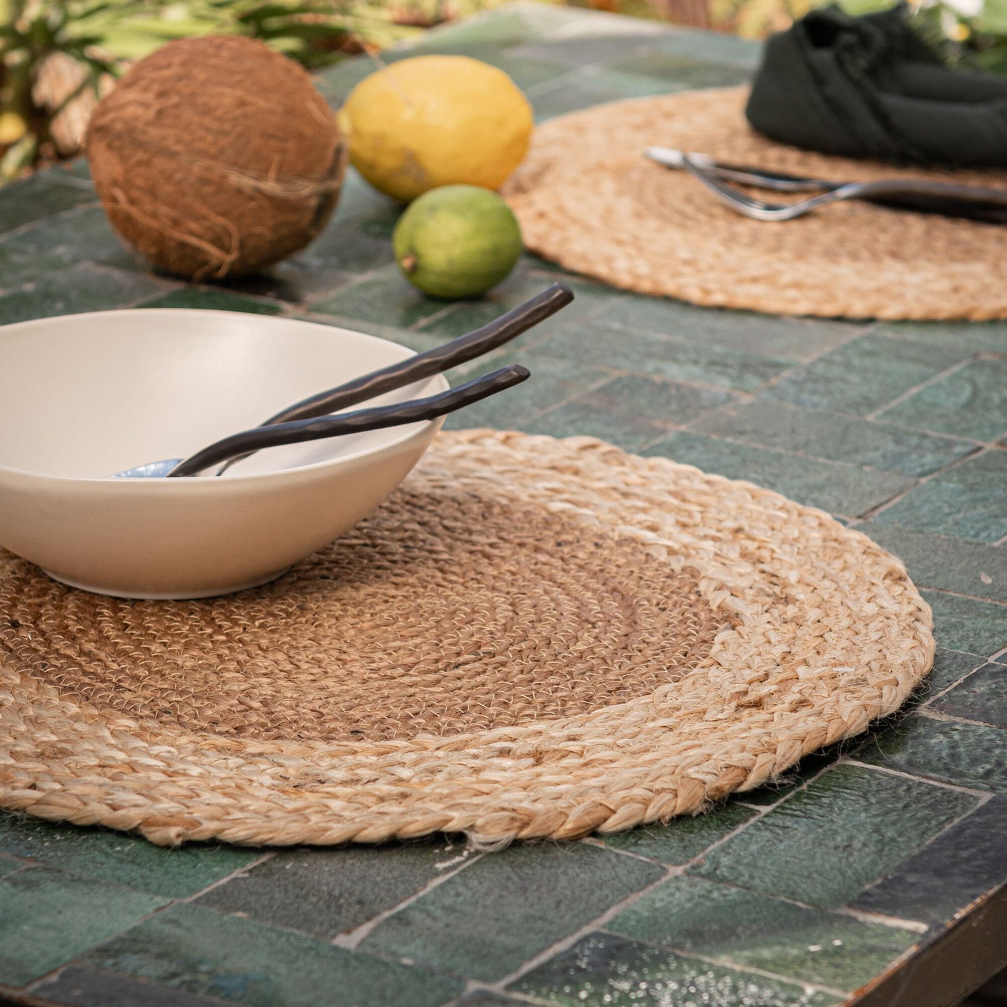TANET - Lot de 2 sets de table ronds en jute - naturel D38cm