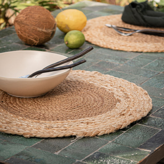 TANET - Lot de 2 sets de table ronds en jute - naturel D38cm
