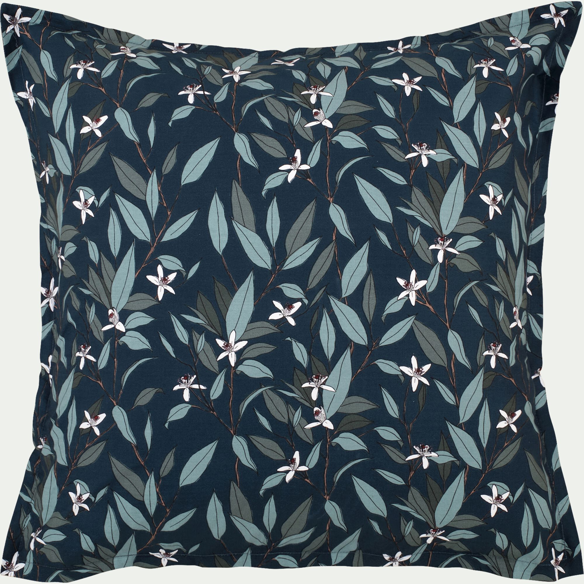 AZALEE - Lot de 2 taies d'oreiller fleurs d'oranger en percale de coton 63x63cm - bleu