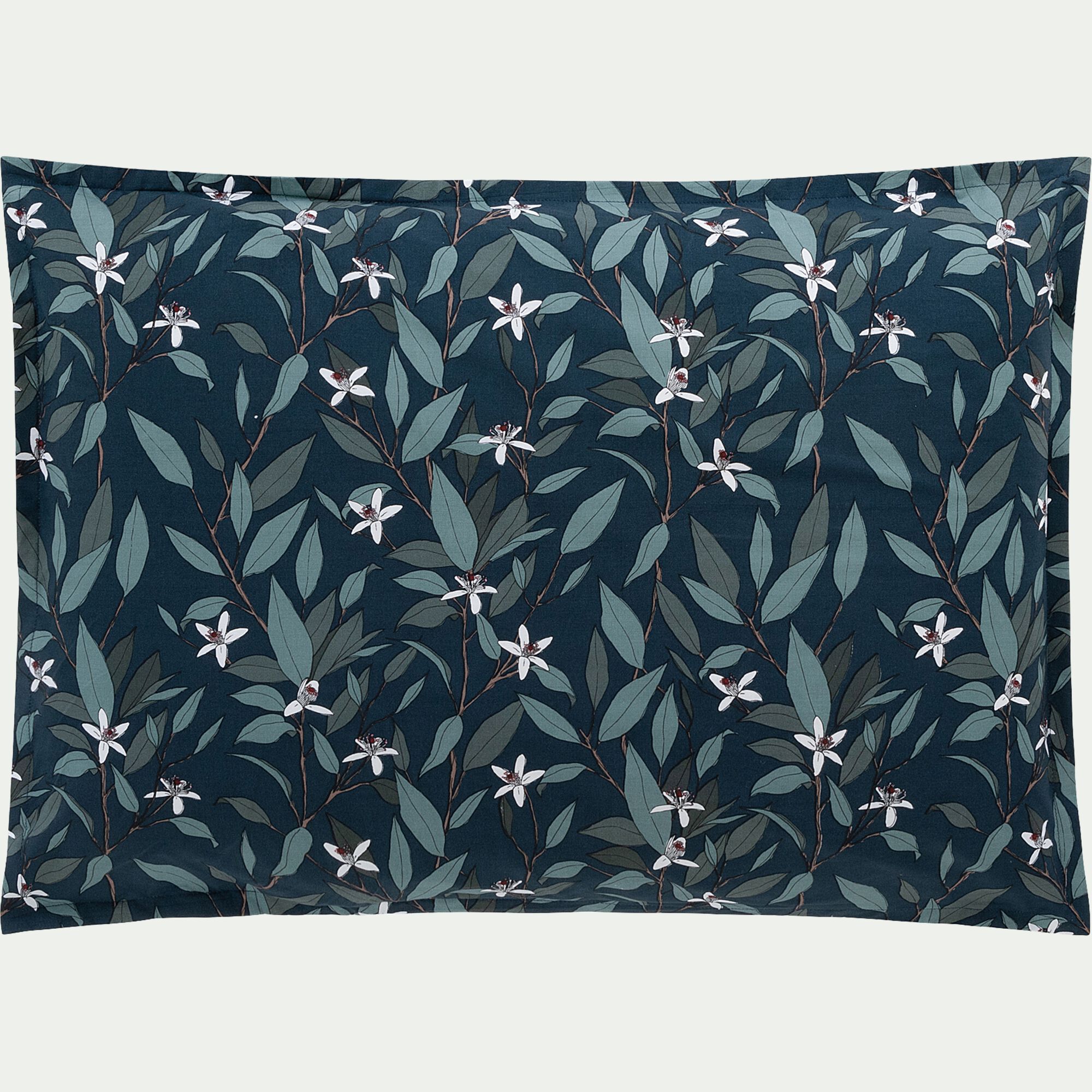 AZALEE - Lot de 2 taies d'oreiller fleurs d'oranger en percale de coton 50x70cm - bleu