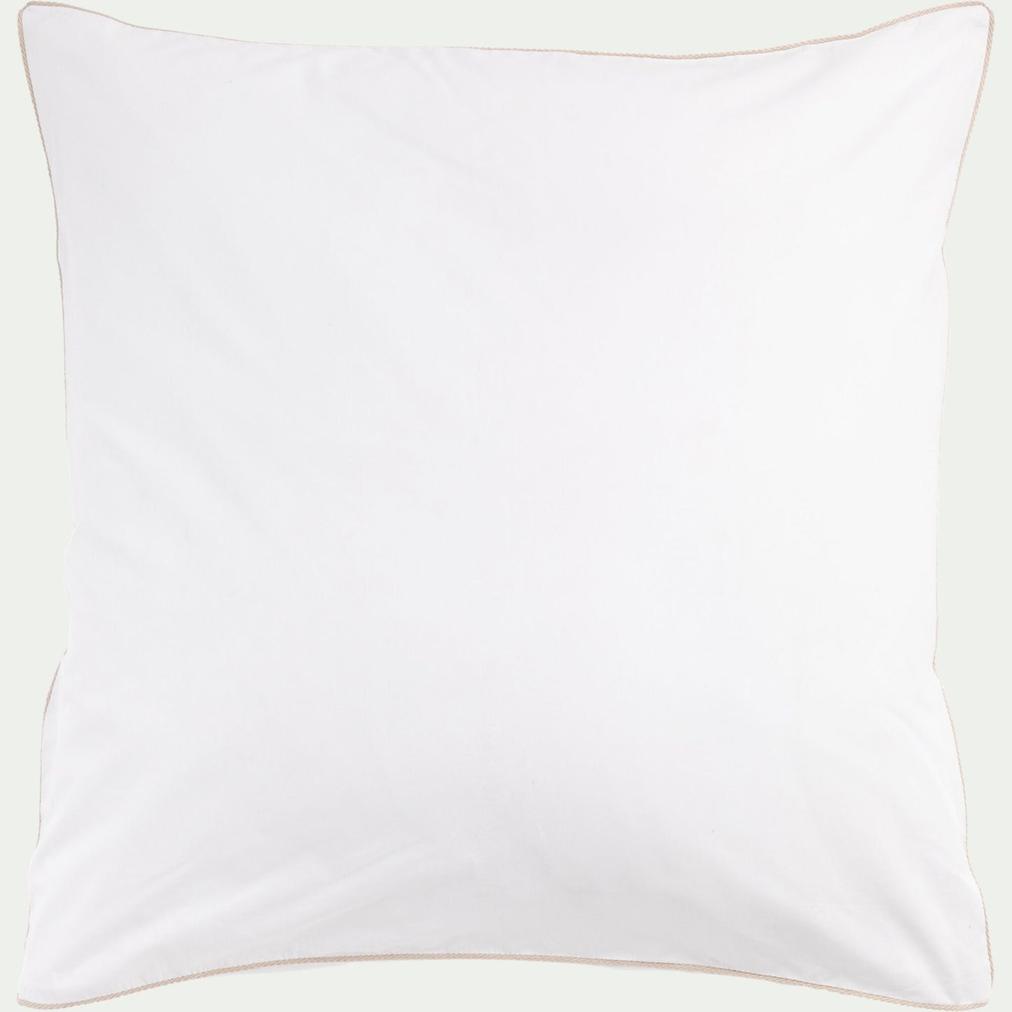 EZIO - Lot de 2 taies d'oreiller en percale de coton 65x65cm liseré tressé beige alpilles - blanc