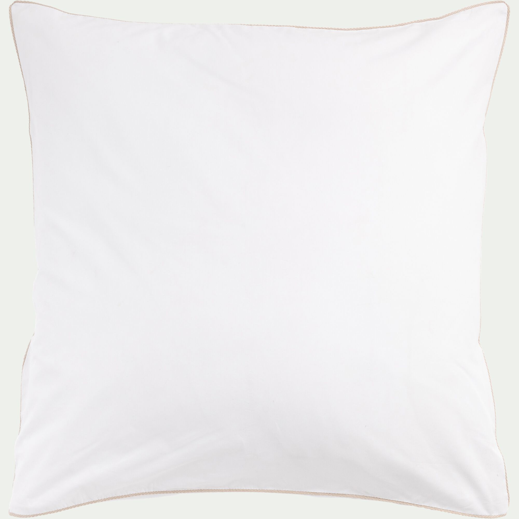 EZIO - Lot de 2 taies d'oreiller en percale de coton 65x65cm liseré tressé beige alpilles - blanc
