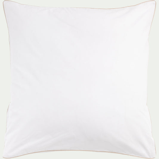 EZIO - Lot de 2 taies d'oreiller en percale de coton 65x65cm liseré tressé beige alpilles - blanc
