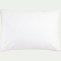 EZIO - Lot de 2 taies d'oreiller en percale de coton 50x70cml avec liseré tressé beige alpilles - blanc