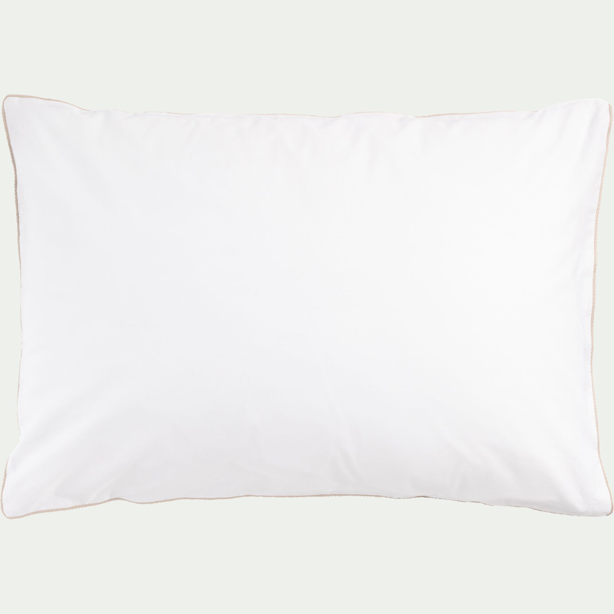 EZIO - Lot de 2 taies d'oreiller en percale de coton 50x70cml avec liseré tressé beige alpilles - blanc