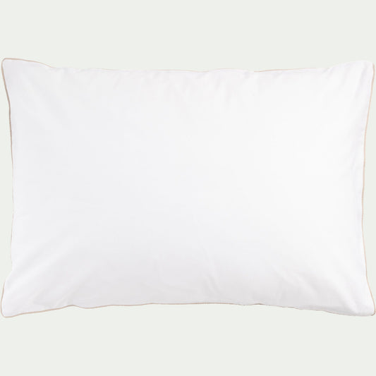 EZIO - Lot de 2 taies d'oreiller en percale de coton 50x70cml avec liseré tressé beige alpilles - blanc
