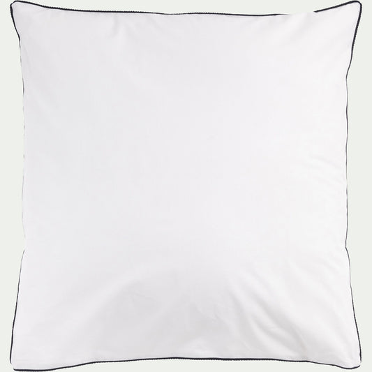 EZIO - Lot de 2 taies d'oreiller en percale de coton 65x65cm avec liseré tressé gris calabrun - blanc