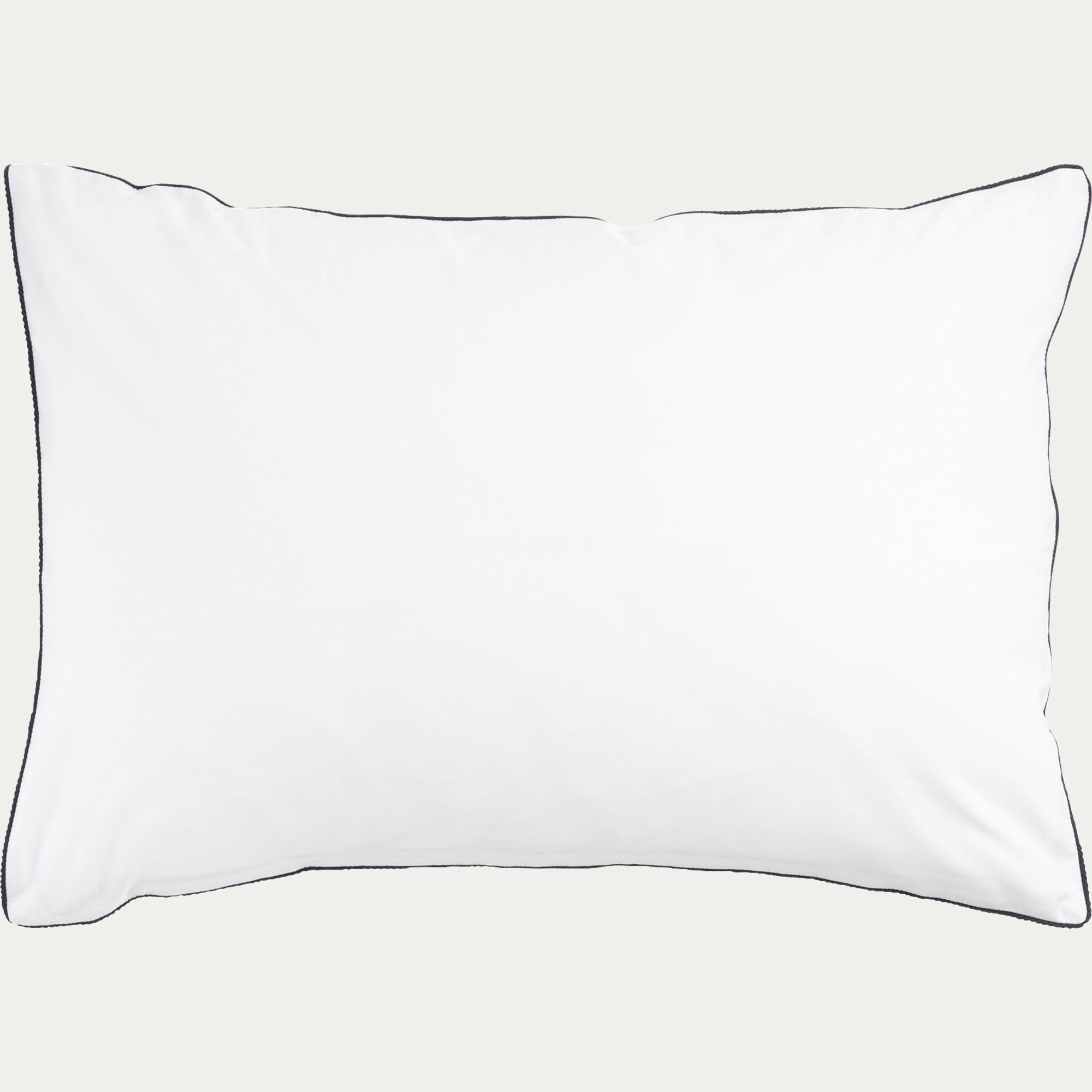 EZIO - Lot de 2 taies d'oreiller en percale de coton 50x70cm avec liseré tressé gris calabrun - blanc