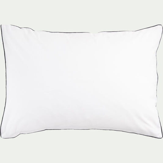 EZIO - Lot de 2 taies d'oreiller en percale de coton 50x70cm avec liseré tressé gris calabrun - blanc