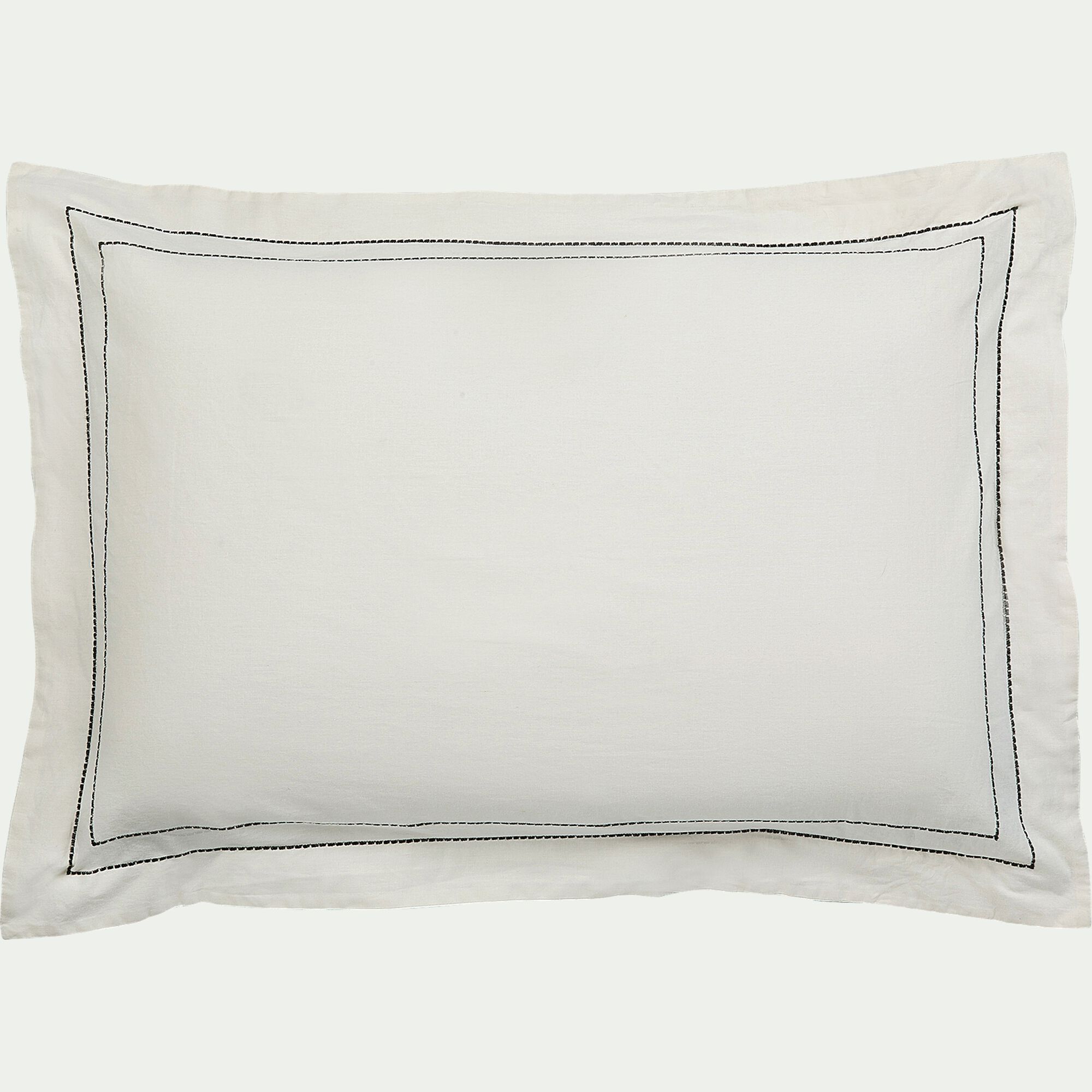 GALLIA - Lot de 2 taies d'oreiller en coton brodé 65x65cm - blanc