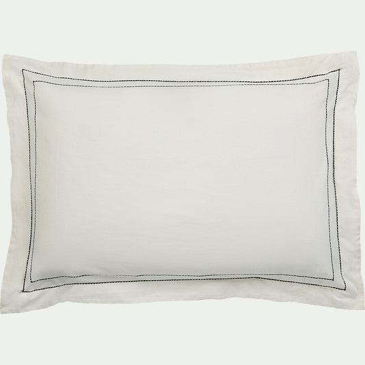GALLIA - Lot de 2 taies d'oreiller en coton brodé 65x65cm - blanc