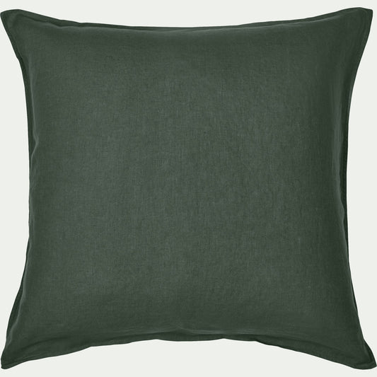 VENCE - Lot de 2 taies d'oreiller en lin lavé - vert cèdre 65x65cm