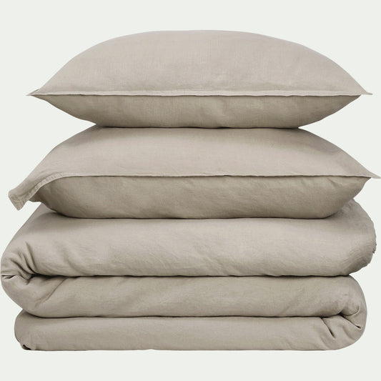 VENCE - Linge de lit uni en lin lavé - beige