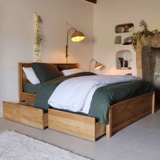 RENO - Lot de deux tiroirs de rangement en bois pour lit RENO - bois clair