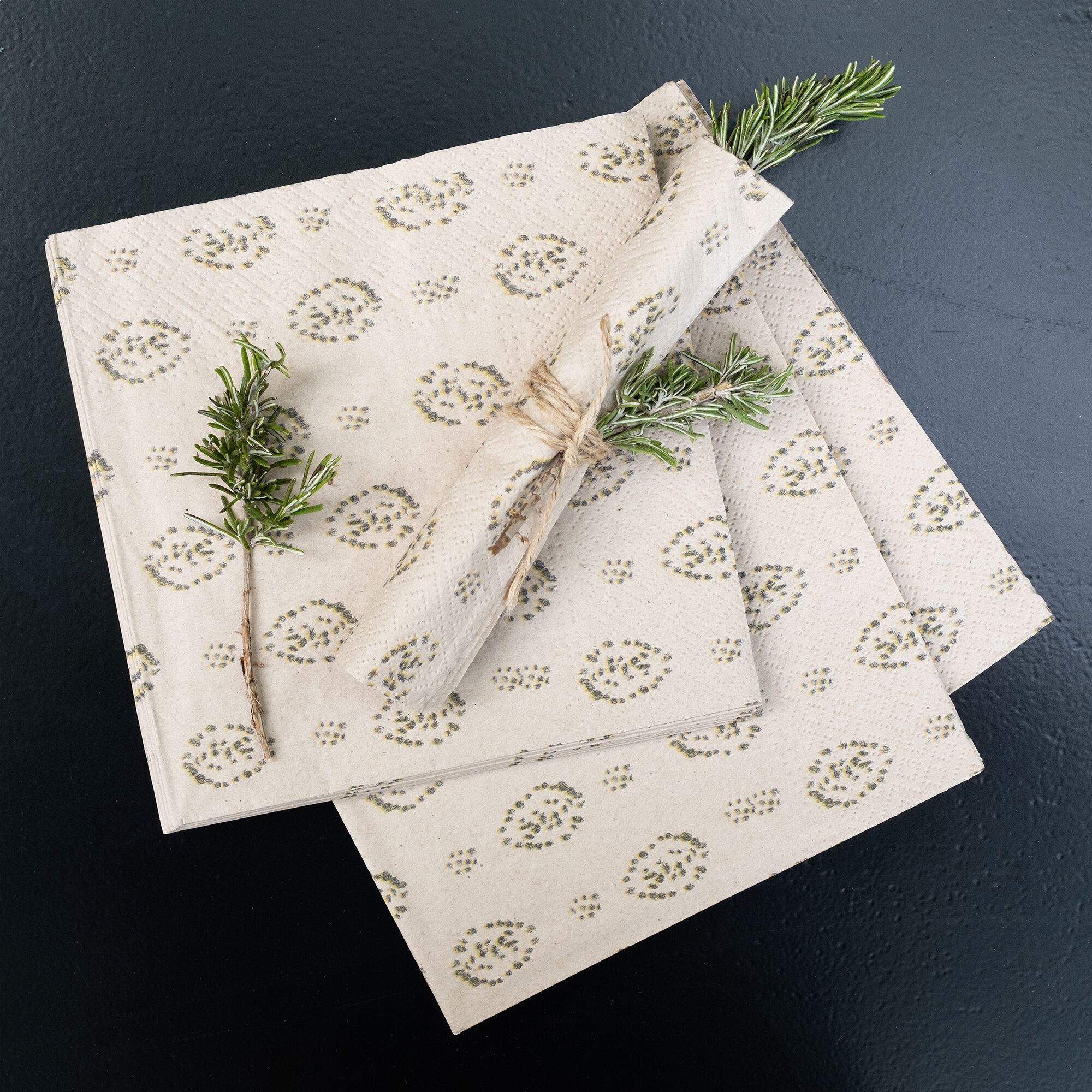 AMANDE - Lot de 20 serviettes en papier motif amande 33x33cm - beige alpilles
