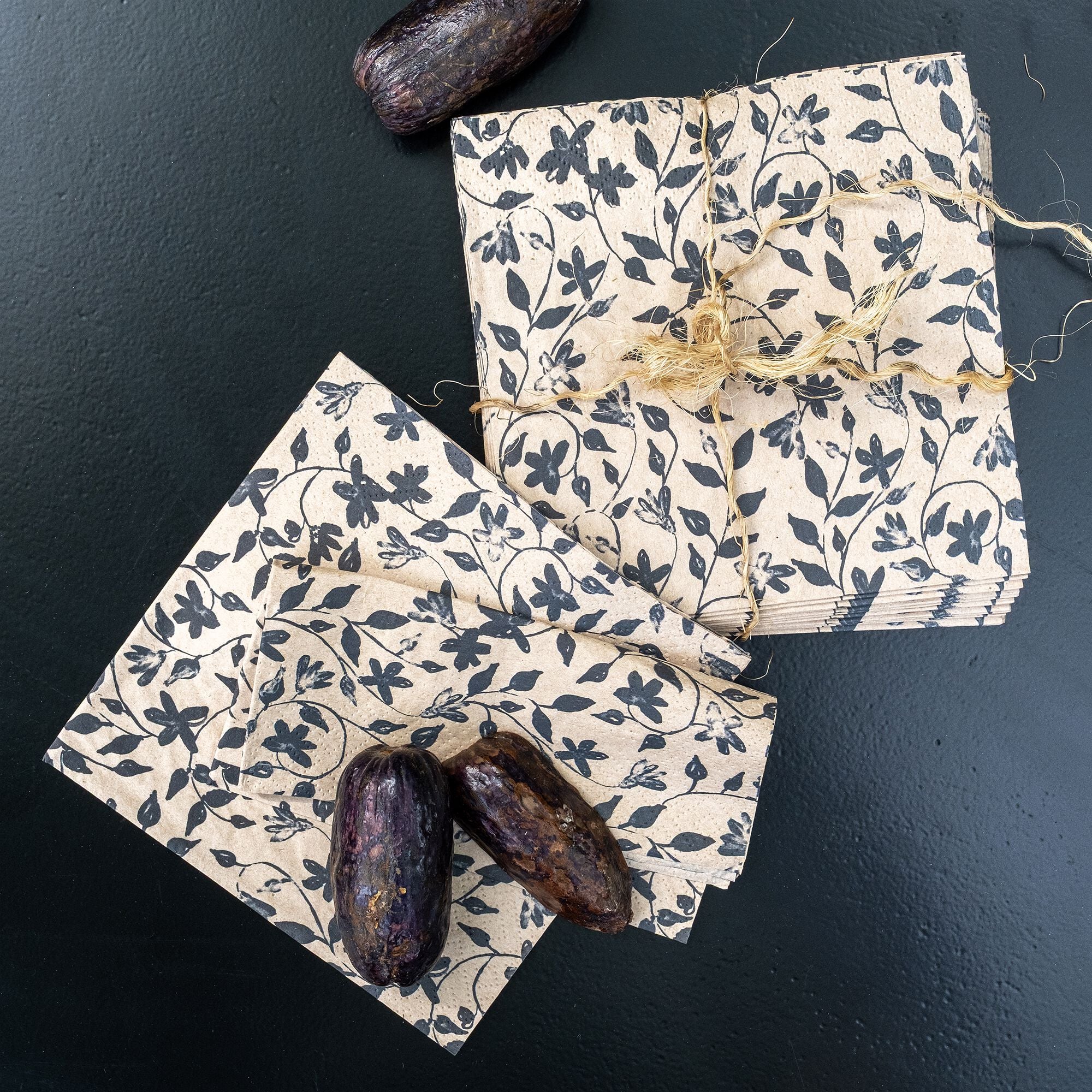 JALI - Lot de 20 serviettes en papier motif floral 33x33cm - beige alpilles