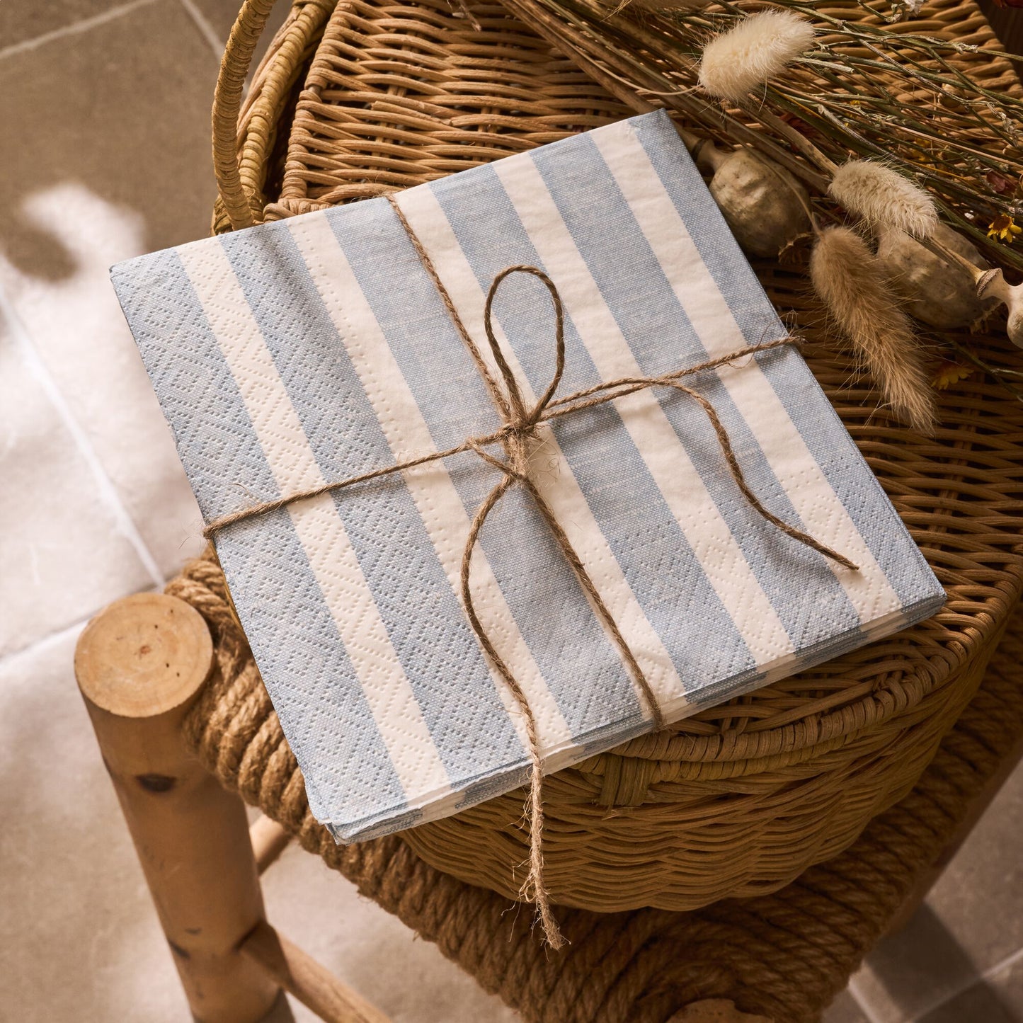 RAYURES BLEU - Lot de 20 serviettes à rayures 33x33cm - bleu