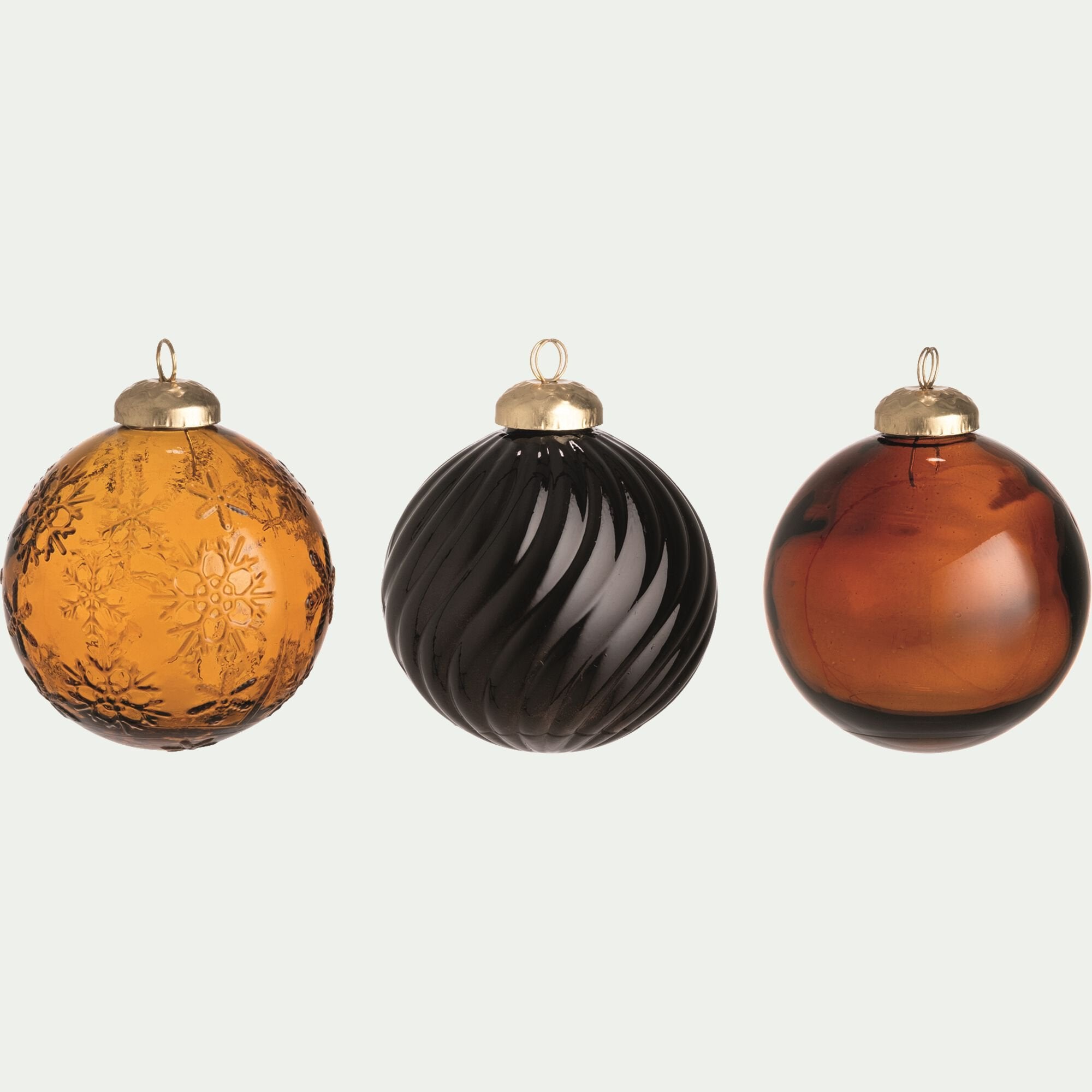 DRIOS - Lot de 3 boules de Noël texturées en verre recyclé D8cm - orange