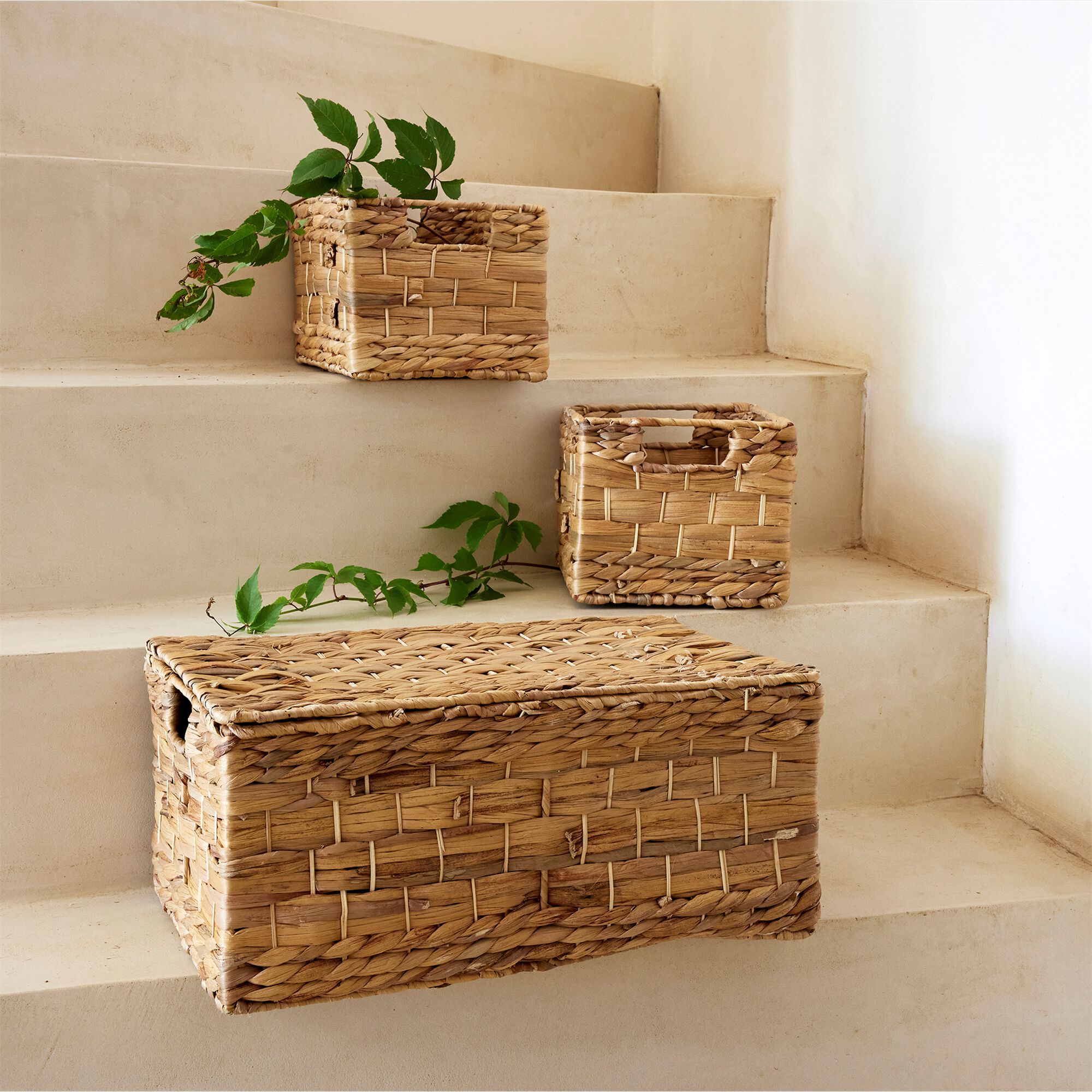 ABBADIA - Lot de 3 caisses de rangement en jacinthe d'eau - naturel
