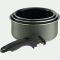 BAGUIE - Lot de 3 casseroles en aluminium avec manche amovible - vert cèdre
