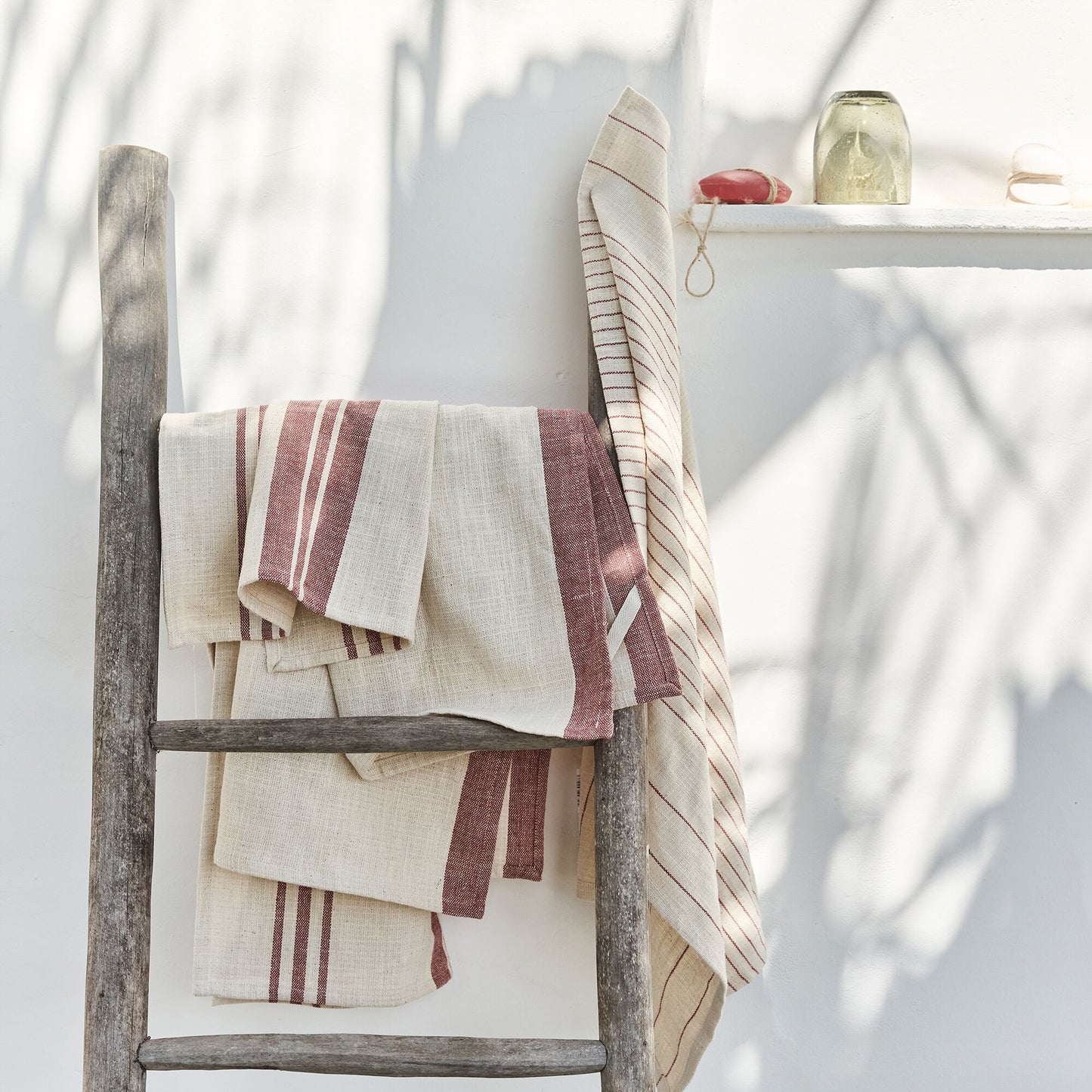SANTIN - Lot de 3 torchons rayés en coton - beige et terracotta 50x70cm