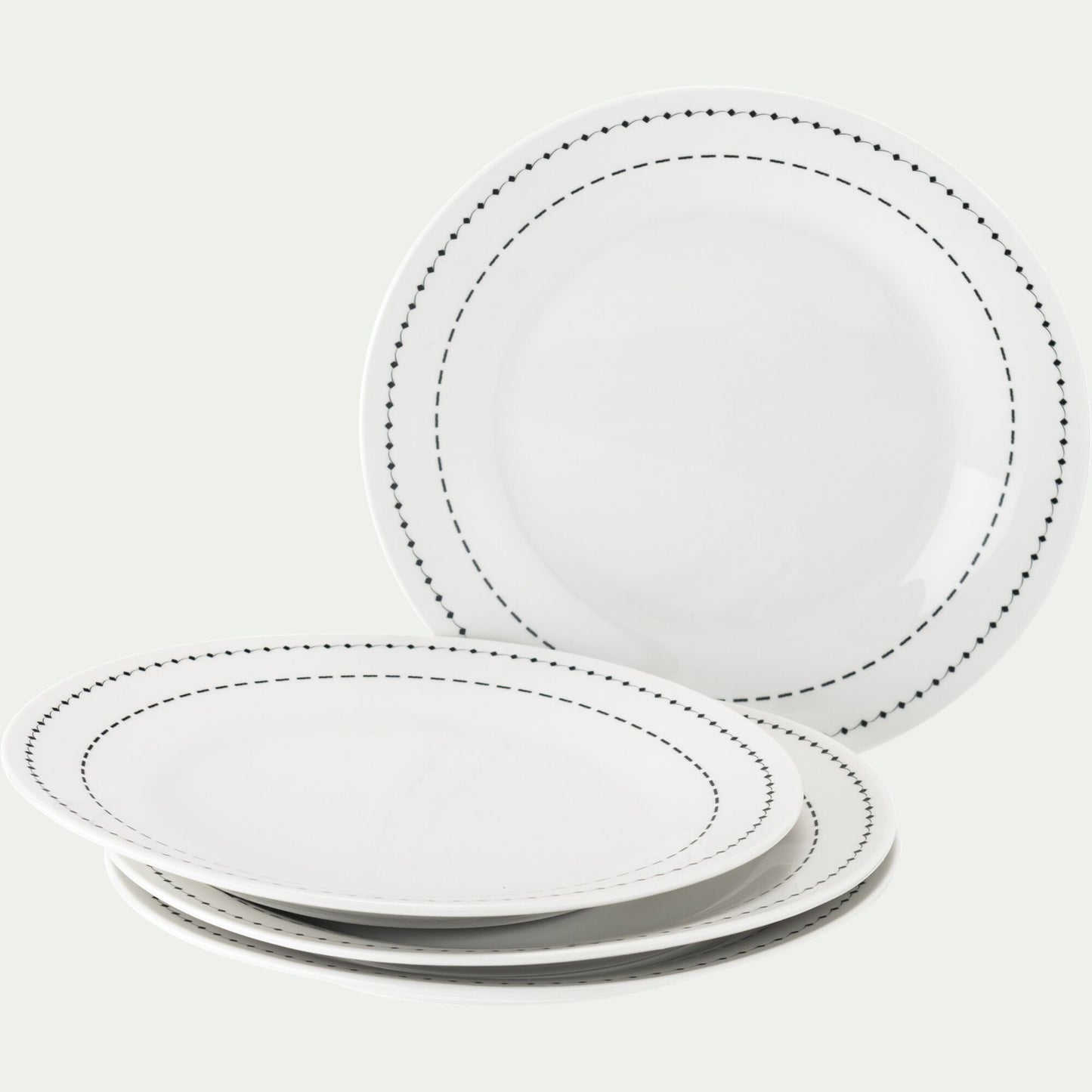 MEDINE - Lot de 4 assiettes à dessert en porcelaine avec liseré noir D19,5cm - blanc