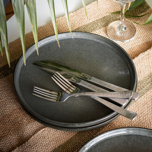 PIETRA - Lot de 4 assiettes plates en grès émail réactif D27cm - vert olivier