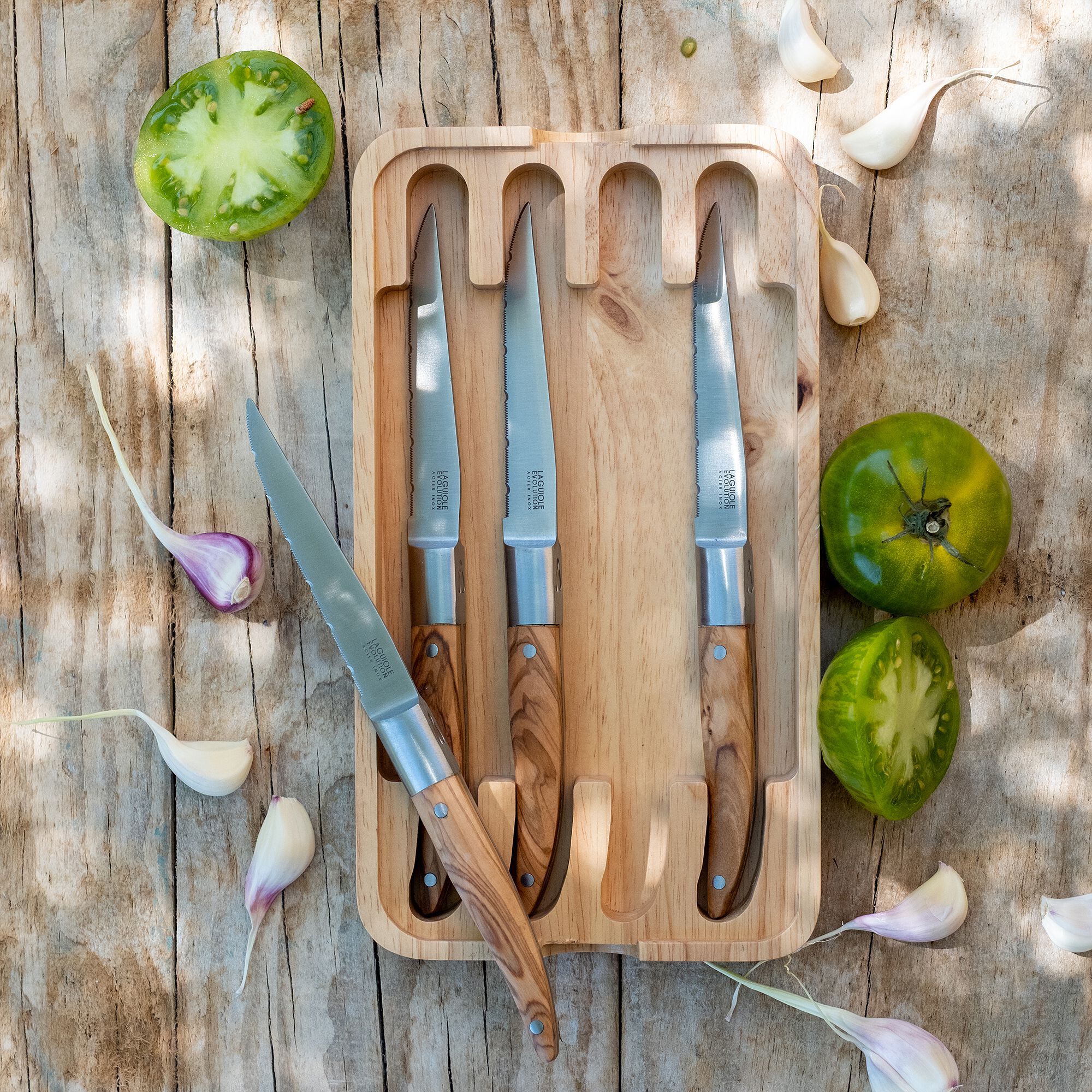 EXPRESSION - Lot de 4 couteaux à steak en inox et bois d'olivier - naturel