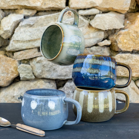 MOCHA - Lot de 4 mugs dépareillés en grès 35cl - bleu