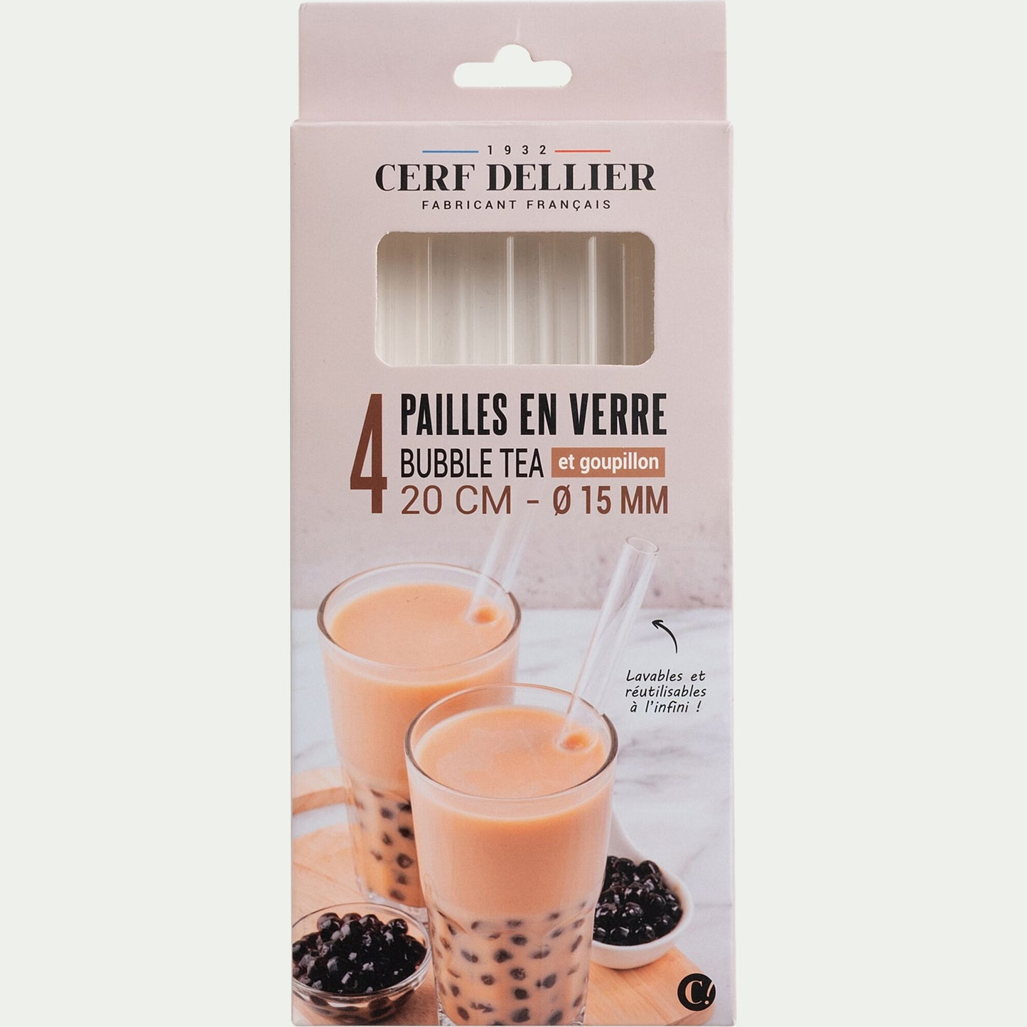 PATISDECOR - Lot de 4 pailles à bubble tea en verre