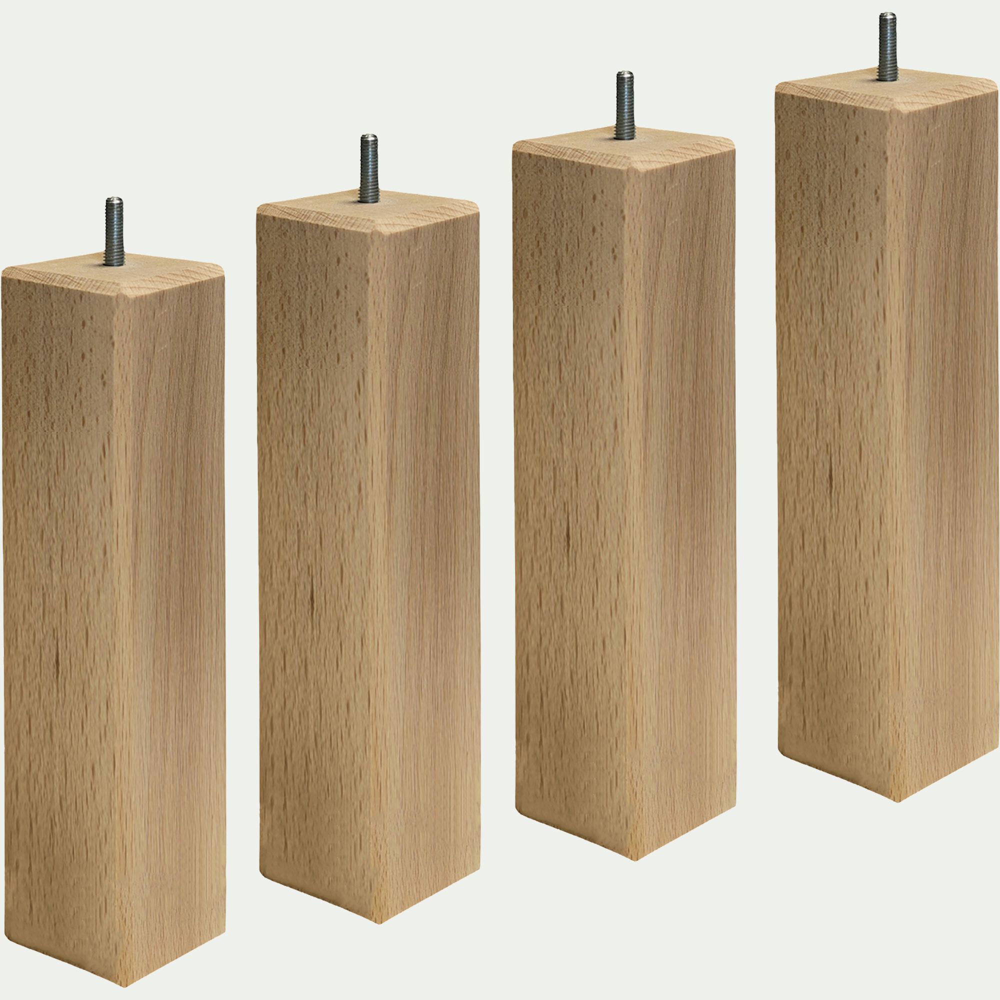 CARRÉ - Lot de 4 pieds de sommier carré H25cm - bois clair