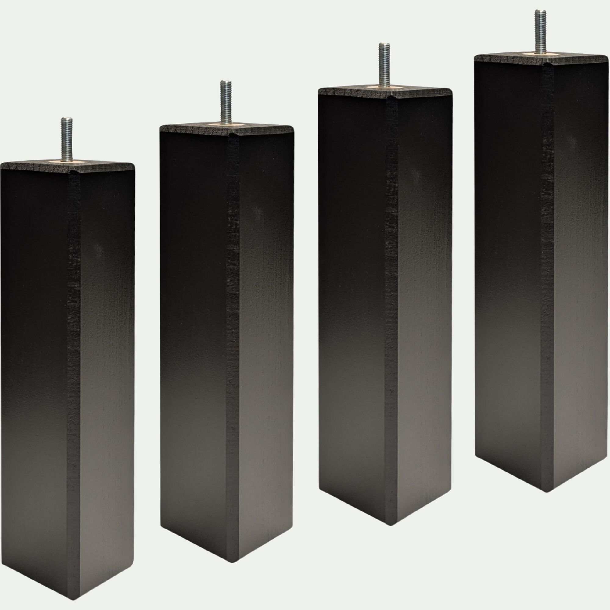 CARRÉ - Lot de 4 pieds de sommier carré H25cm - noir