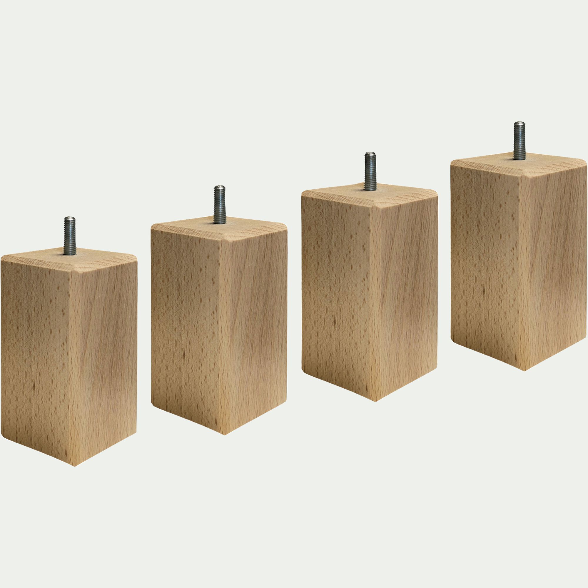CARRÉ - Lot de 4 pieds de sommier carré H12cm - bois clair