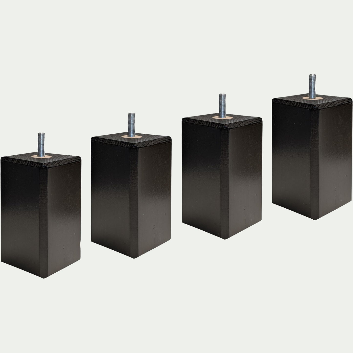 CARRÉ - Lot de 4 pieds de sommier carré H12cm - noir