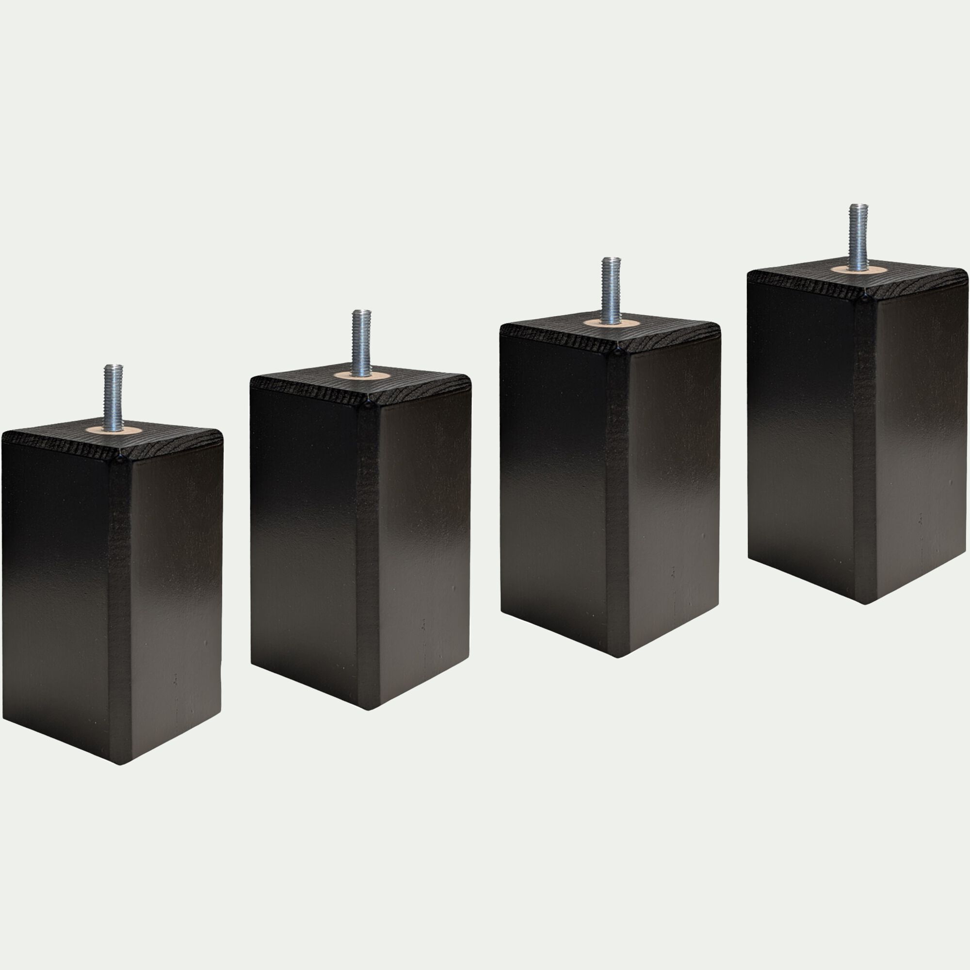 CARRÉ - Lot de 4 pieds de sommier carré H12cm - noir