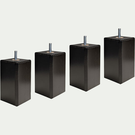 CARRÉ - Lot de 4 pieds de sommier carré H12cm - noir