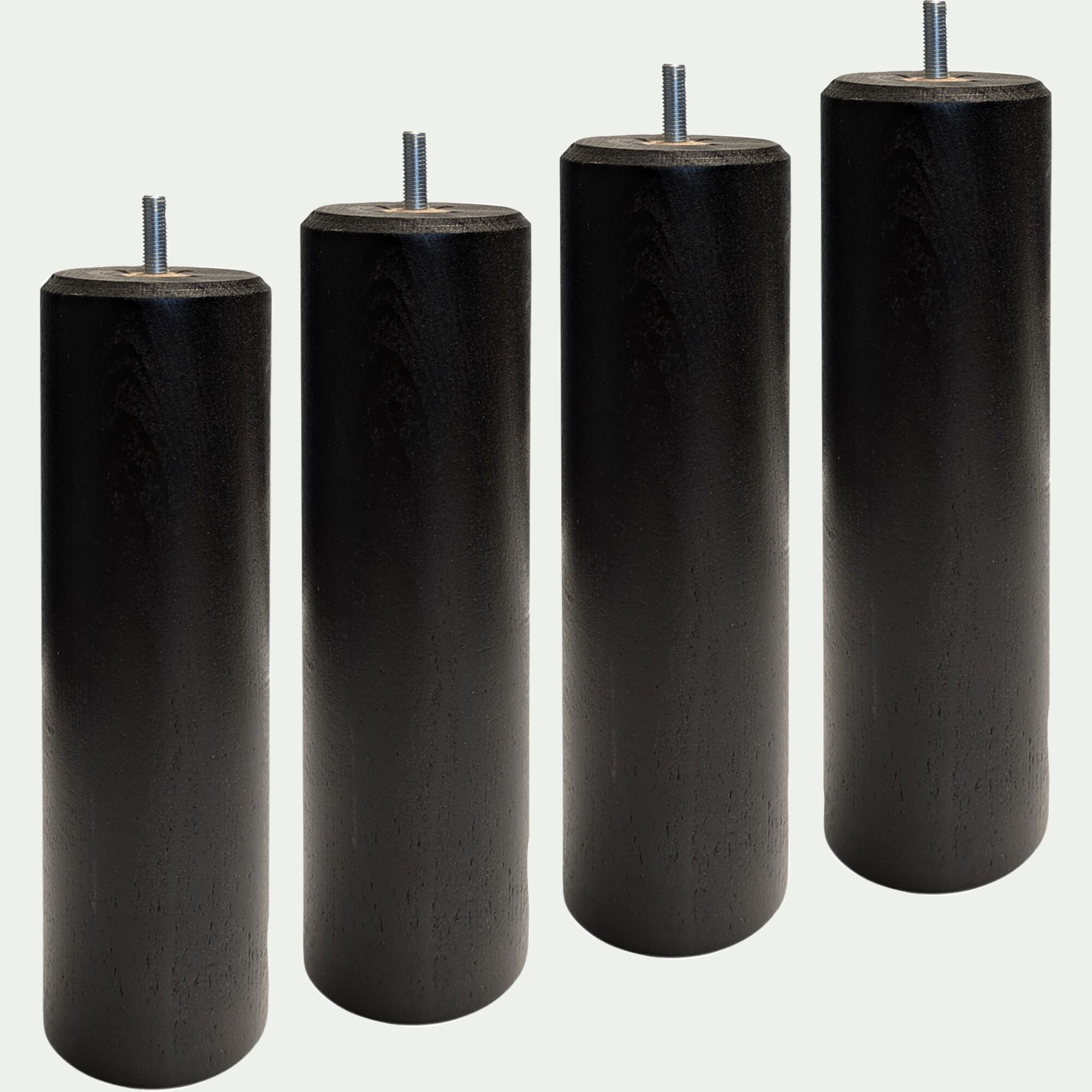 CYLINDRE - Lot de 4 pieds de sommier cylindrique H25cm - noir