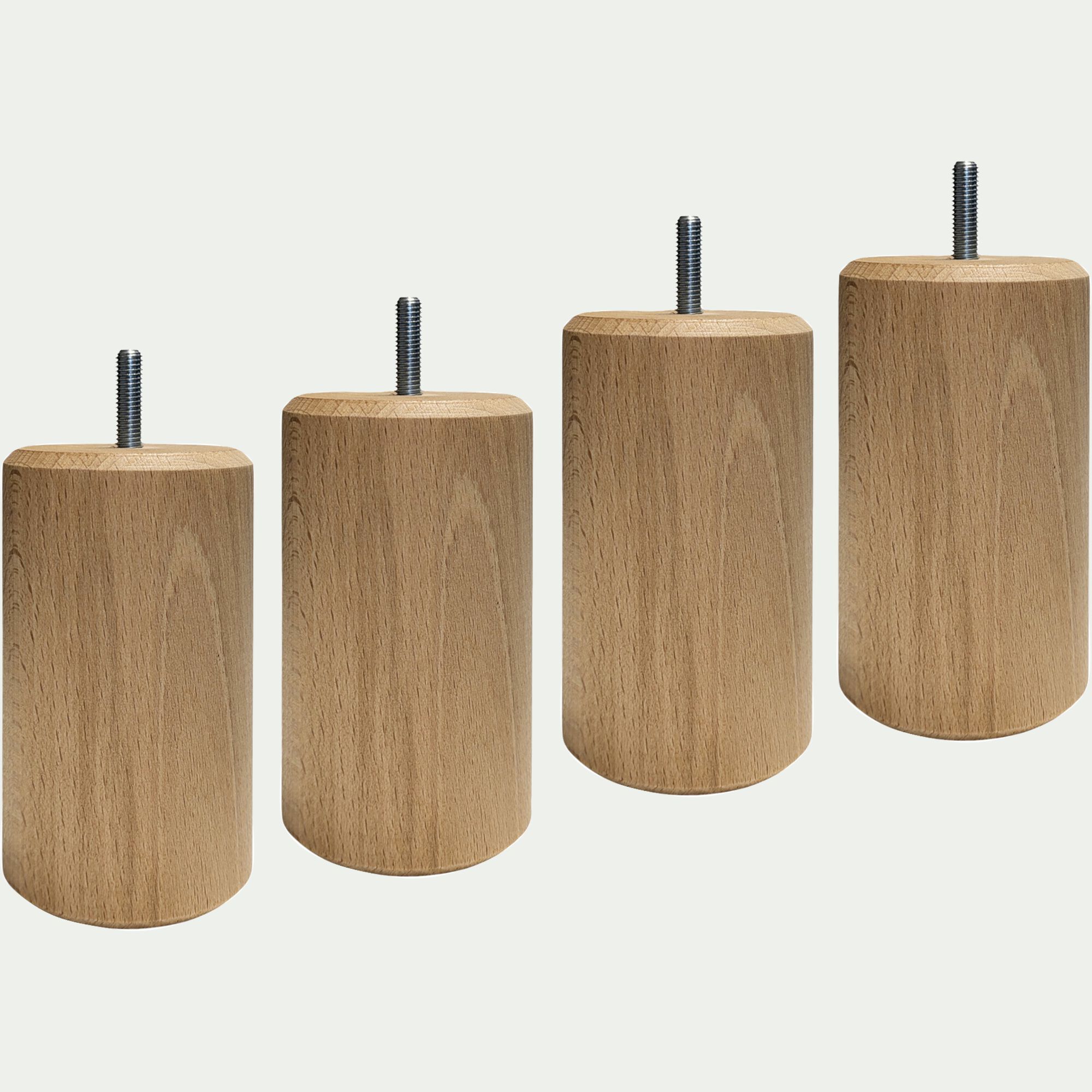 CYLINDRE - Lot de 4 pieds de sommier cylindrique H12cm - bois clair