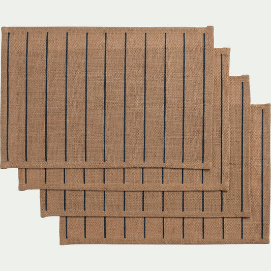 UZES - Lot de 4 sets de table à rayures en jute 30x45cm - bleu
