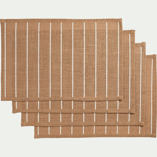 UZES - Lot de 4 sets de table à rayures en jute 30x45cm - naturel