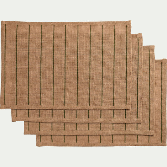 UZES - Lot de 4 sets de table à rayures en jute 30x45cm - vert