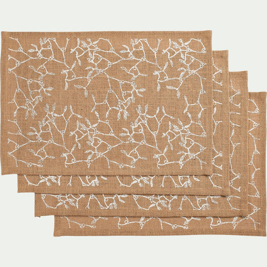 UZES - Lot de 4 sets de table motif gui en jute 30x45cm - naturel