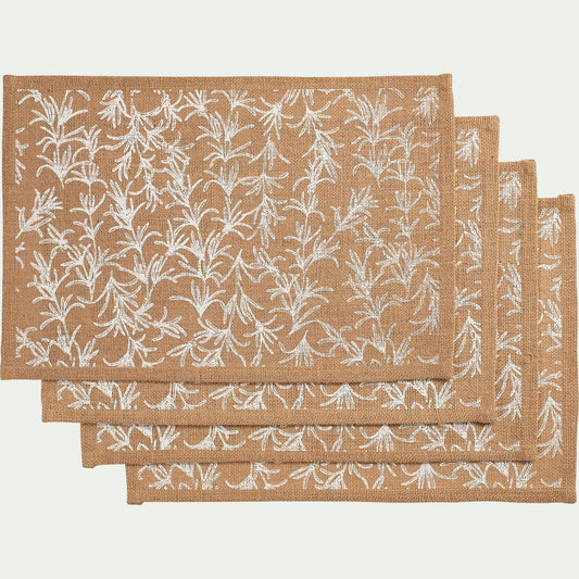 UZES - Lot de 4 sets de table motif romarin en jute 30x45cm - naturel